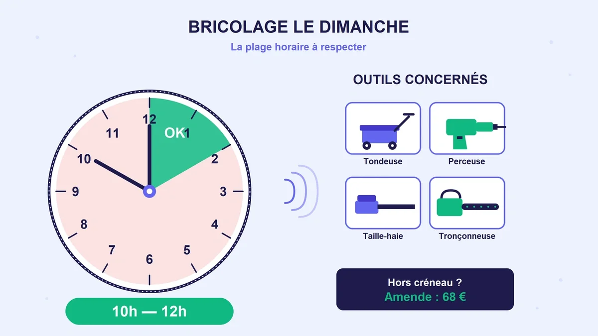 Schéma illustrant les horaires de bricolage et les outils recommandés pour le dimanche