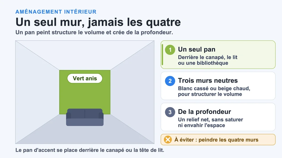 Mur peint en vert anis dans un intérieur moderne pour créer de la profondeur