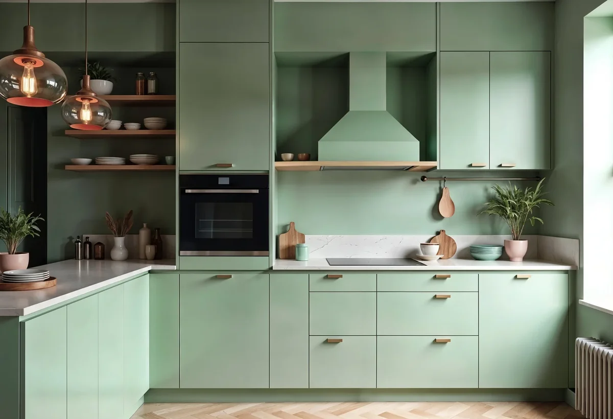 cuisine vert d'eau et bois